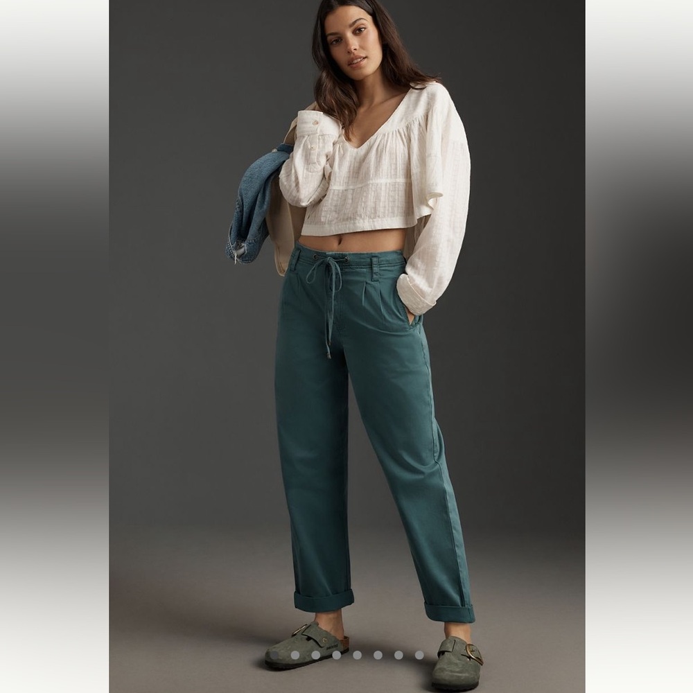 Pilcro Teal Green Straight-Leg Drawstring Pants